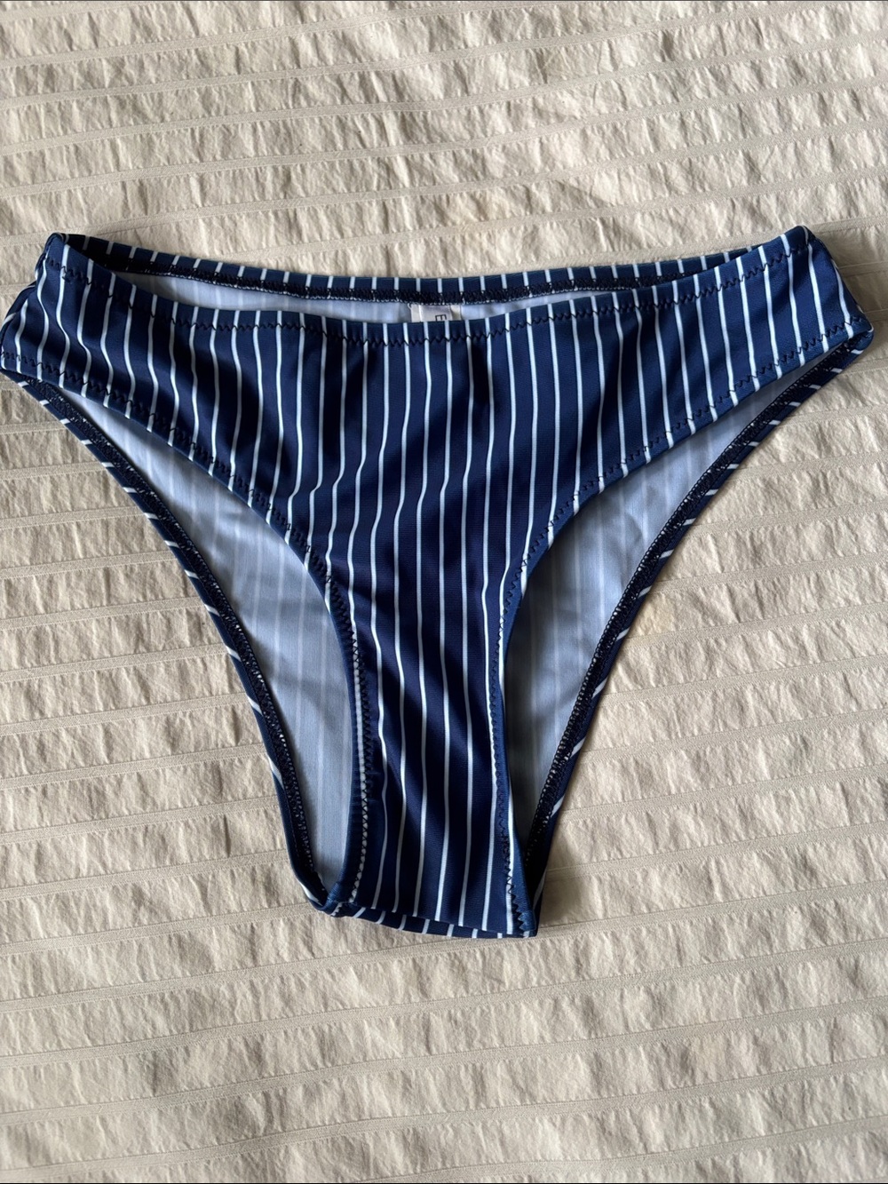 Navy Pinstripe High-Cut Bikini Bottom